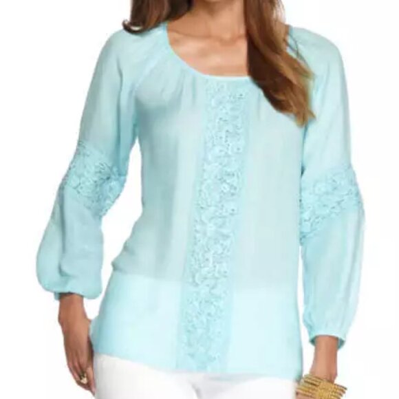 NEW Lilly Pulitzer Briony Top Spa Blue Tunic Gauze Blouse Crochet LACE Mint XS - Picture 2 of 9